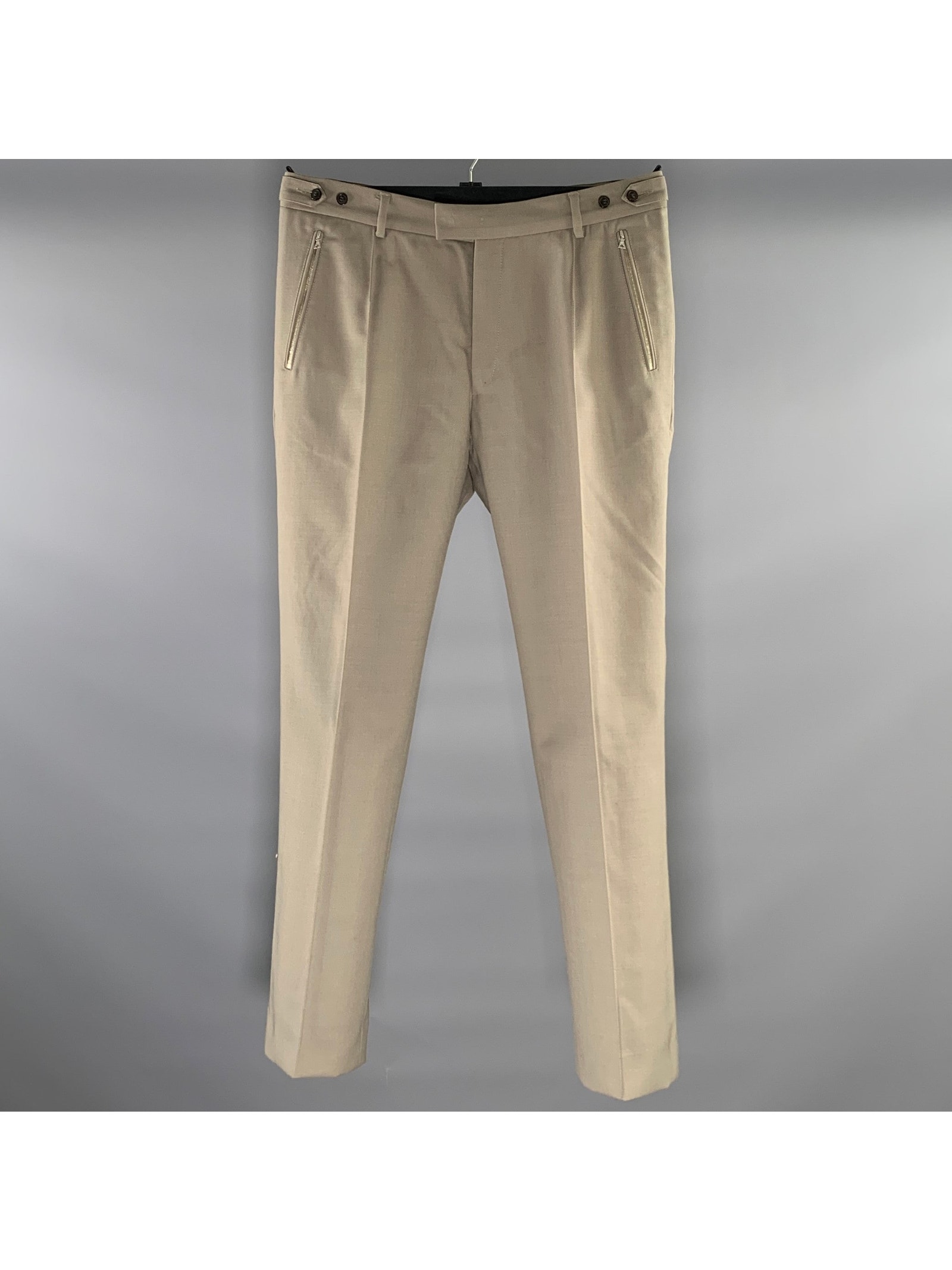 Dries Van Noten Size 34 Grey Cream Pleated Wool Polyester Cashmere Casual Pants